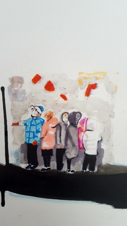 Artwork of children standing in line